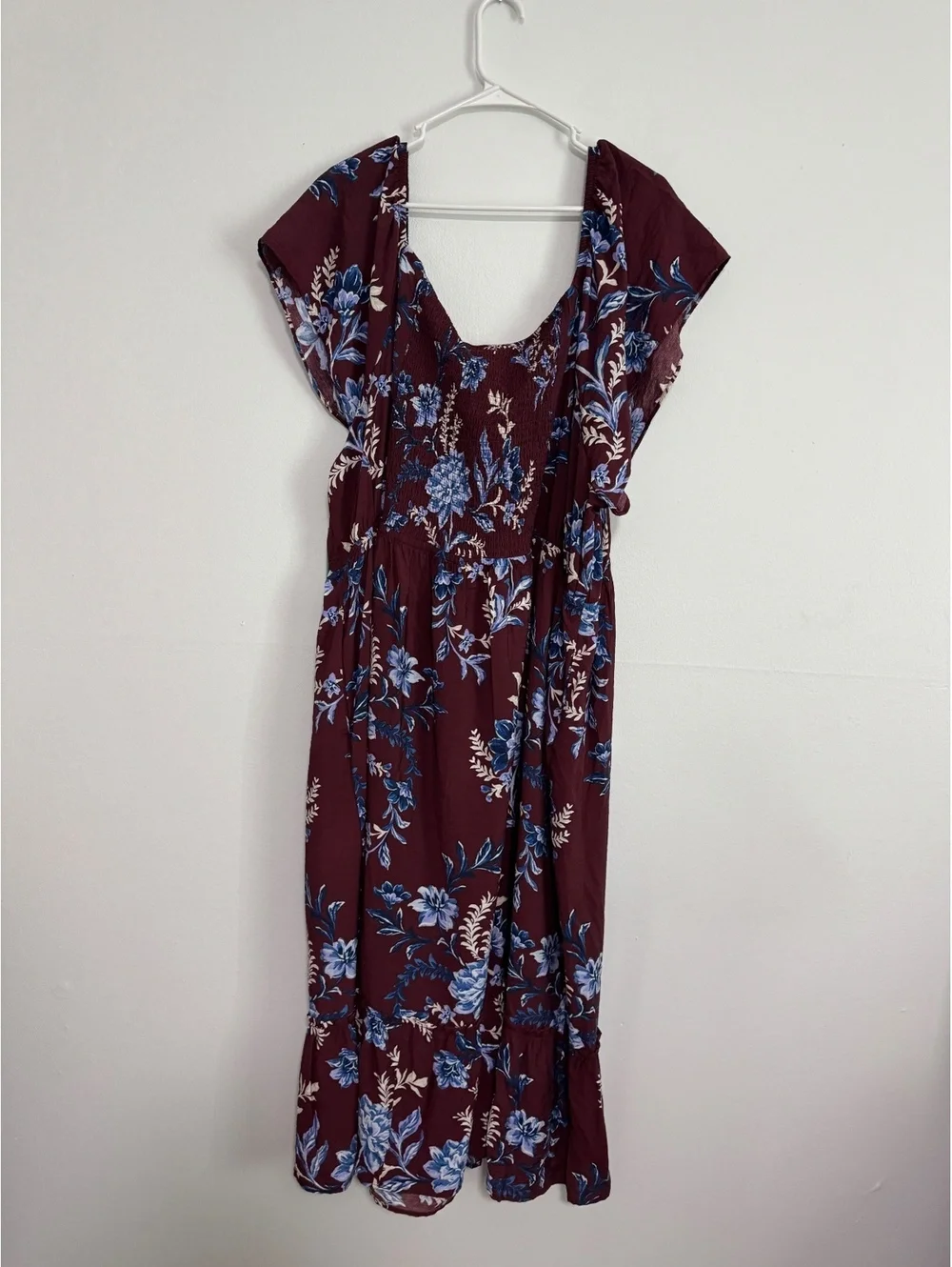 Terra & Sky Women's 4X Floral Print Midi Dress Burgundy Blue Cottagecore Boho - Picture 6 of 9